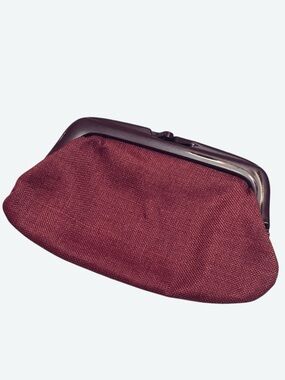 Vintage 60’s Italian Lucite Frame Woven Clutch in Burgundy